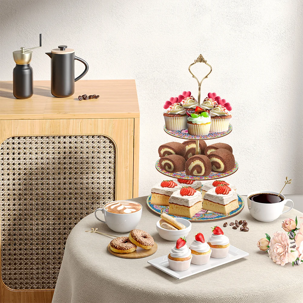 DIY Mandala 3 Tier Acrylic Diamond Painting Cake Snack Stand for Afternoon Tea