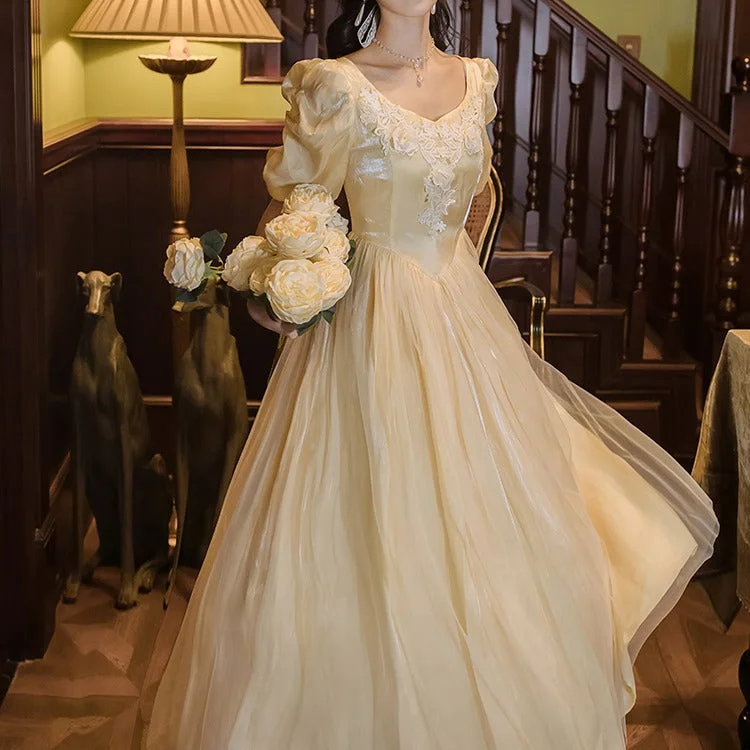 Women cottagecore Dress Yellow Dress for Women Summer Princess Skirt