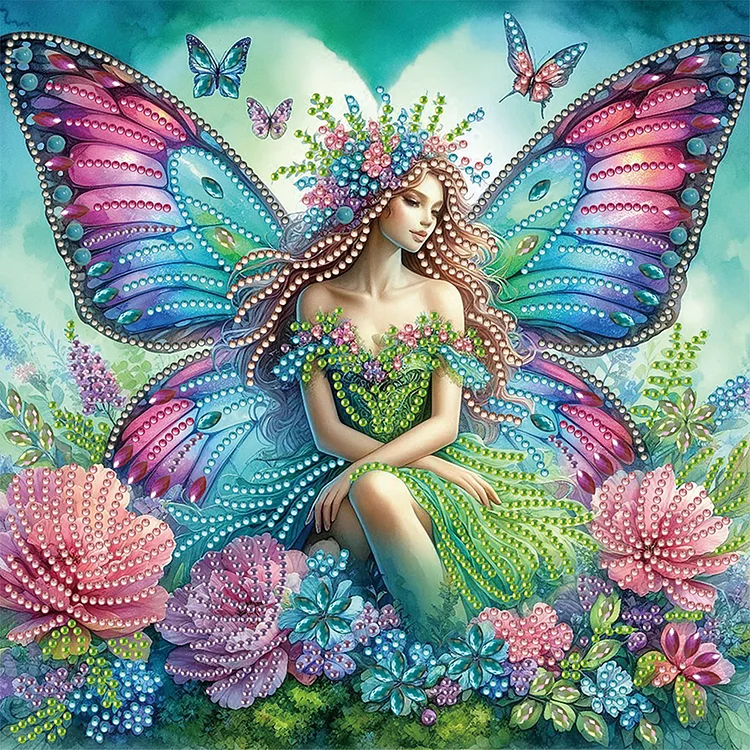 Butterfly Girl And Flowers 30*30cm (Canvas) Special Shaped Drill Diamond Painting gbfke