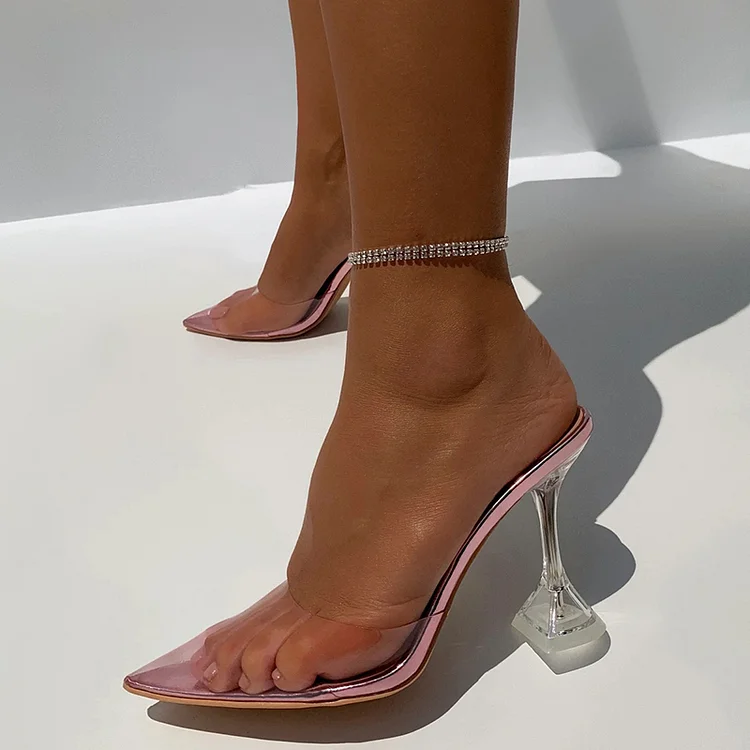 Pink Stilettos Shoe Pointed Toe Clear Pumps Women's Office Mule Heels |FSJ Shoes