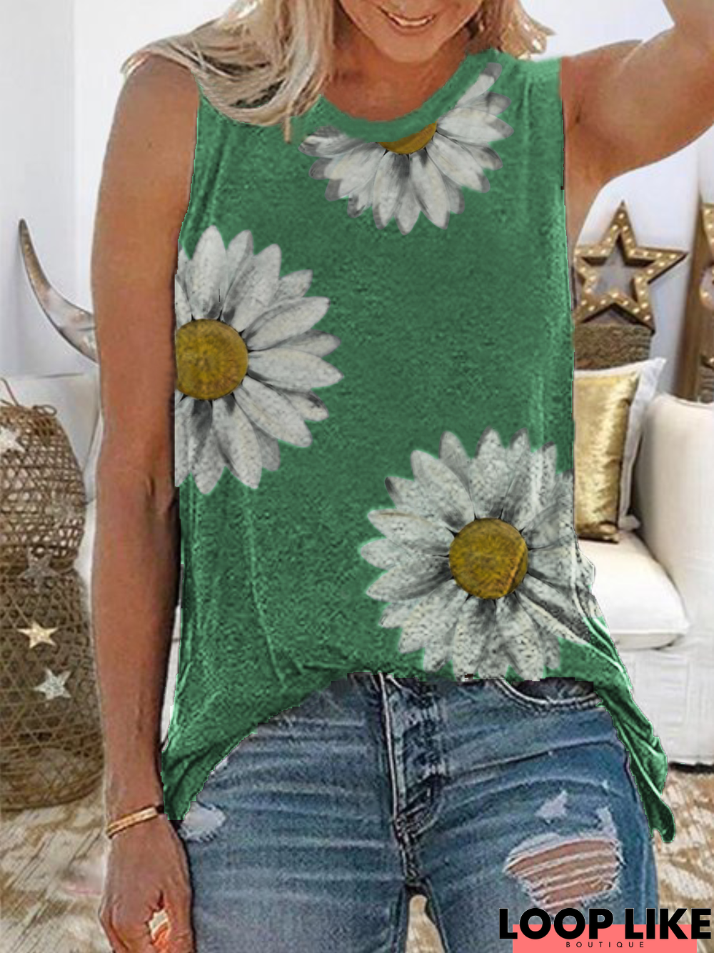 Plus size Floral Casual Sleeveless Shirts & Tops