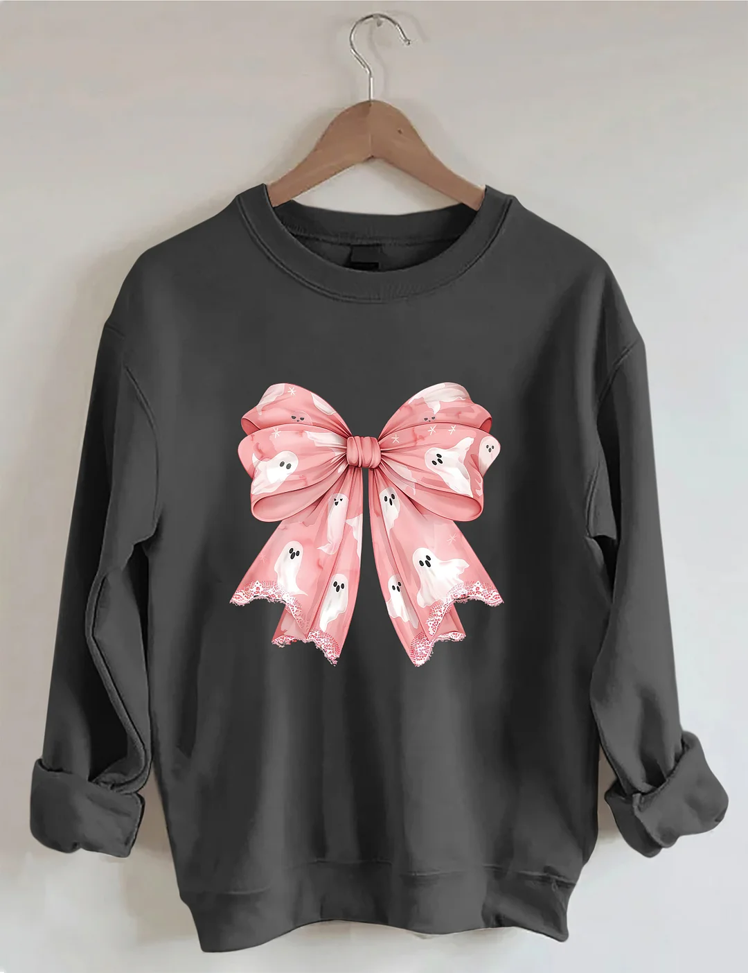 Pink Ghost Bow Coquette Halloween Sweatshirt