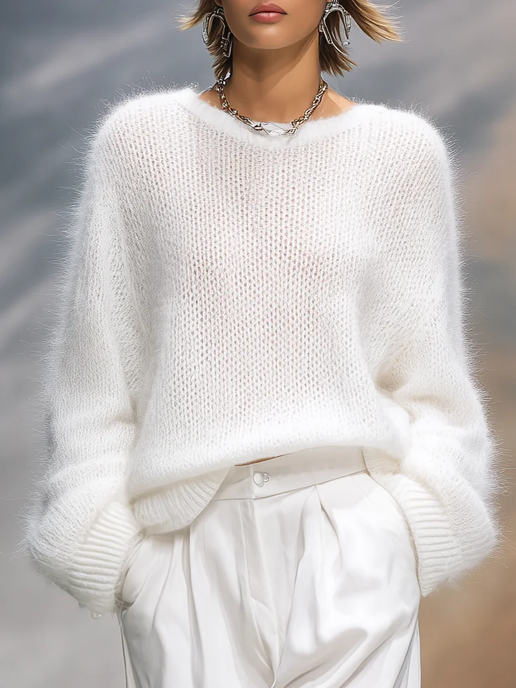 【24-hour shipping out】Elegant Solid Color Round Neck Loose Pullover Sweater