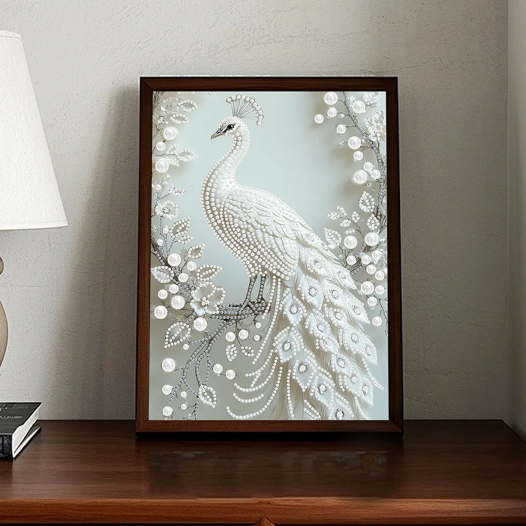 Pearl Painting Kit for Adults White Peacock 11.81x15.75in
