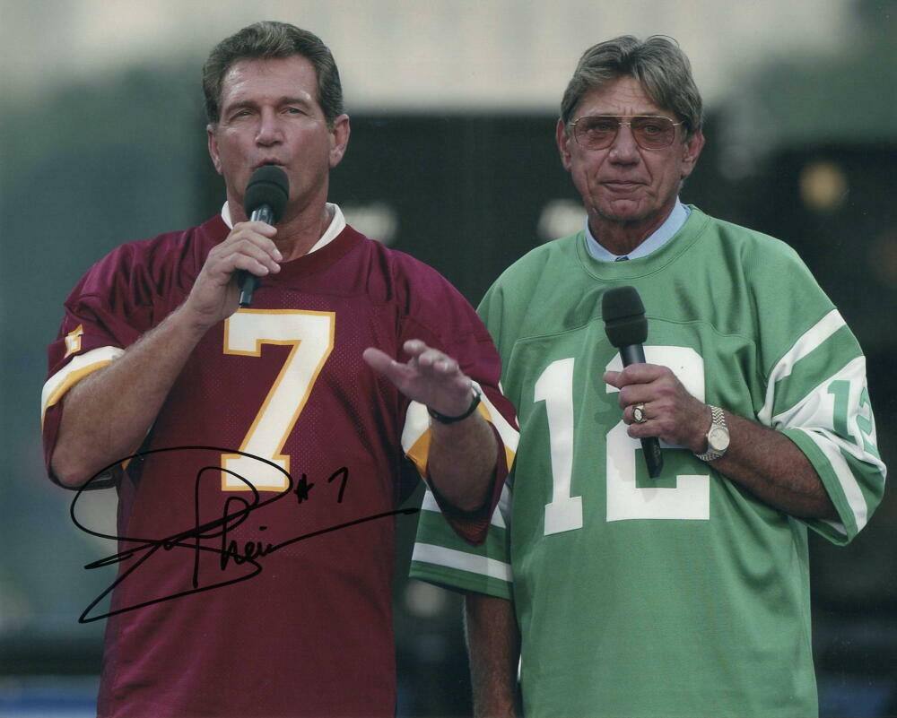 JOE THEISMANN SIGNED AUTOGRAPH 8x10 Photo Poster painting - REDSKINS SB CHAMP, W/ JOE NAMATH