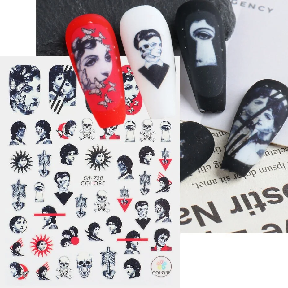 Applyw Snake Abstract face Nail Stickers Gothic Design Halloween Christmas Tattoo Anime Sliders For Nails Manicure SACA725-732