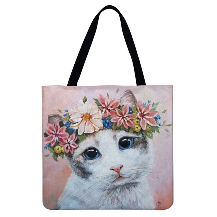 【Limited Stock Sale】Cat In Flower - Linen Tote Bag