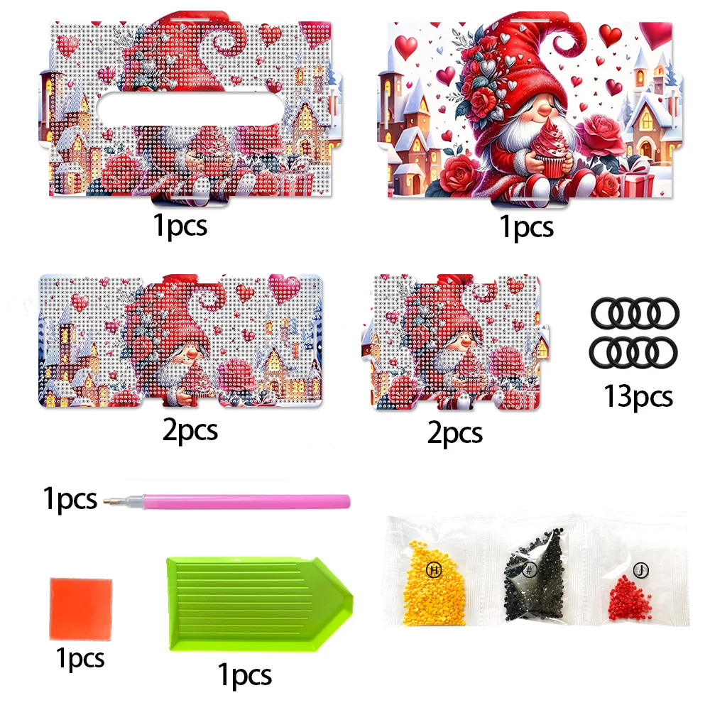 Valentine Gnome Diamond Painting Tissue Box Wood Diamond Art Tissue Storage Box