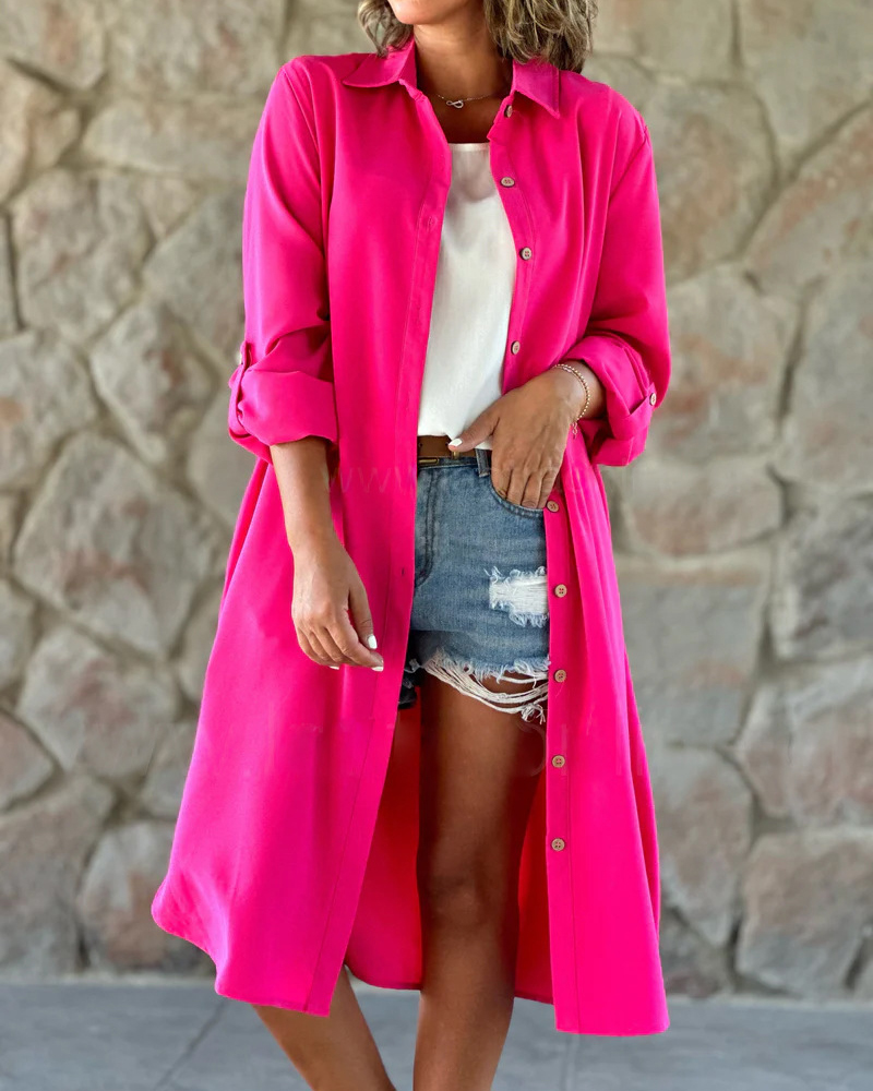 Single Breasted Solid Color Long Sleeve Shirt Jacket