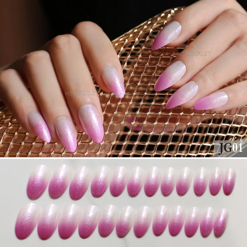 24pcs pink glitter gradient stiletto nails red medium Nude fake nails brown Translucent nature False nails Full Nail blue rose-Nail Inspo