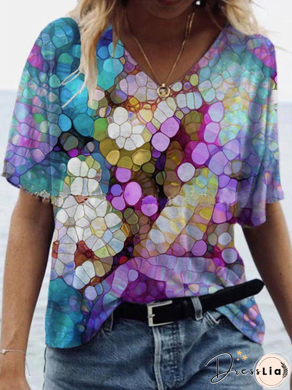 Summer Print V-Neck Comfortable T-Shirt