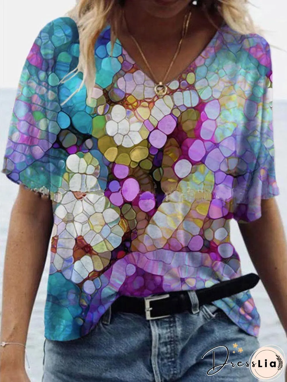 Summer Print V-Neck Comfortable T-Shirt