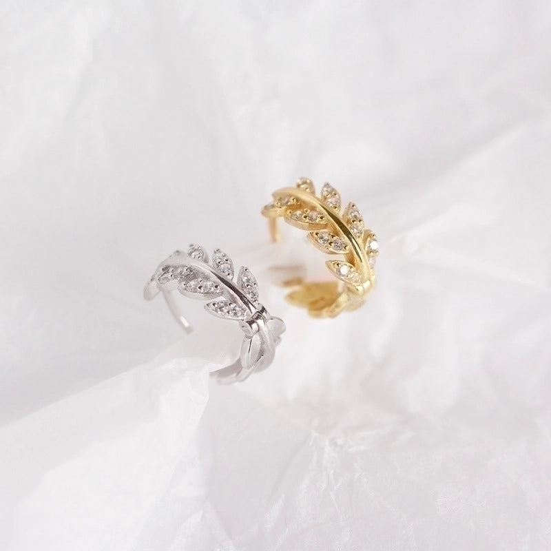 S925 Sterling Silver Olive Leaf Diamond Earrings