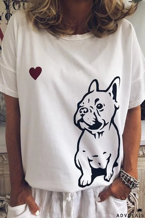 Heart Dog Print Short Sleeve T Shirt