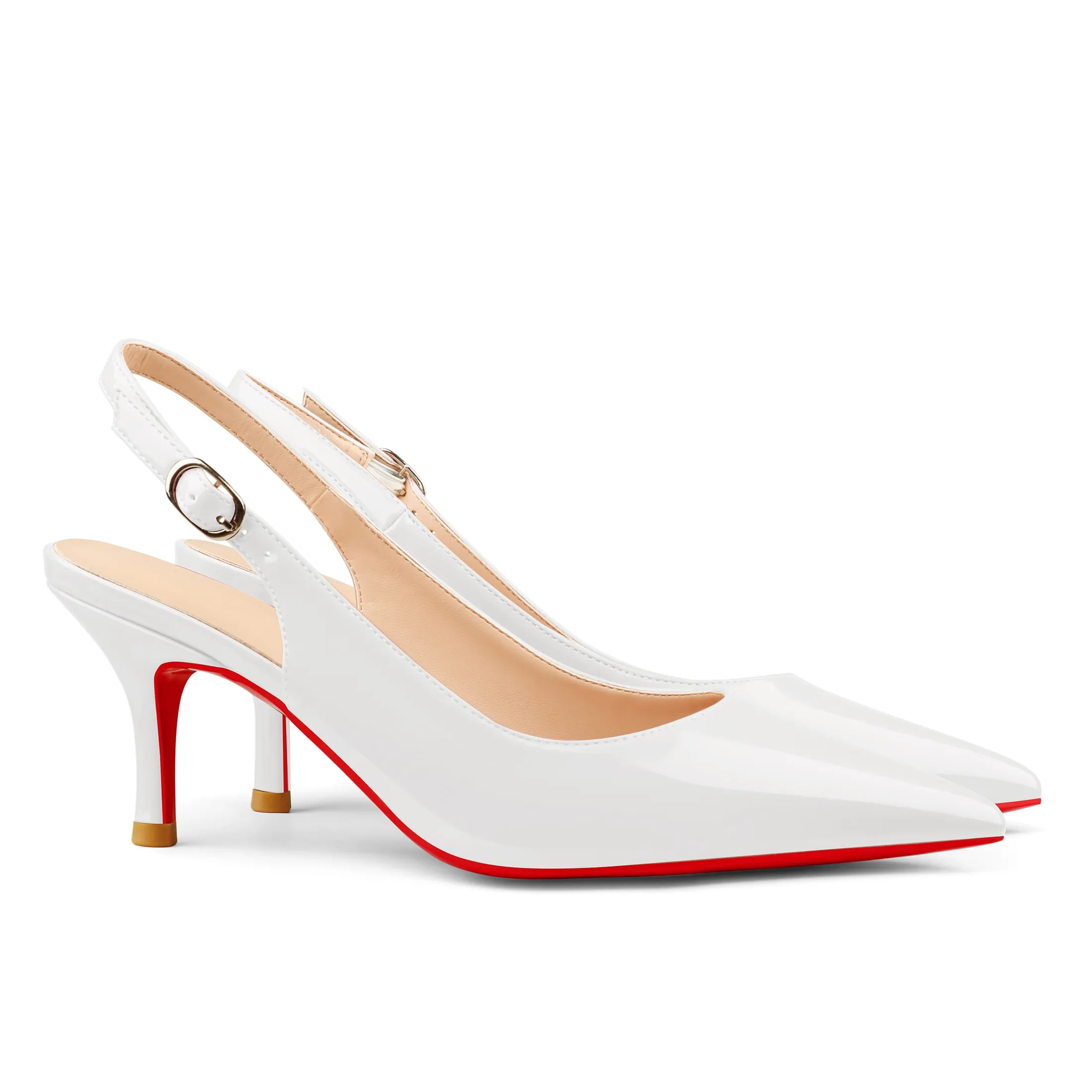 60mm Women's Pointed Toe Slingback Shoes Kitten Heel Red Bottom Pumps Comfortable Dress Patent-vocosishoes
