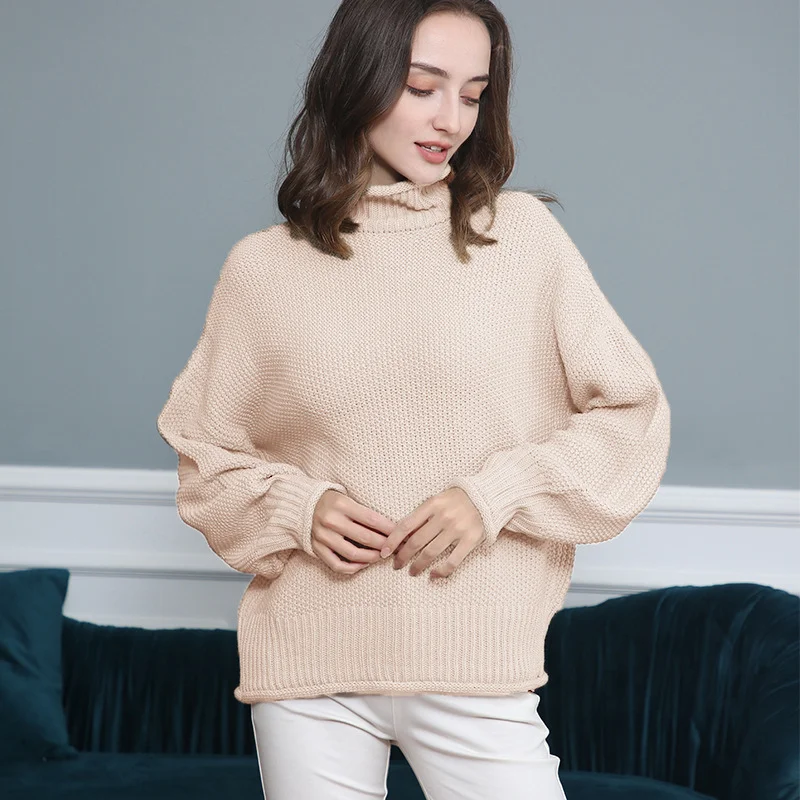 Wongn Wongn Style Women's Sweater Fashion Casual Women's Long Sleeve High Collar Pure Color Knit Pullover