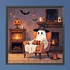 Kits de peinture en diamant &agrave; la t&ecirc;te de feu Halloween fant&ocirc;me 5d &agrave; la maison, perceuse carr&eacute;e compl&egrave;te, pour adultes, d&eacute;butants, d&eacute;coration int&eacute;rieure, peintures de diamants, art de pierres pr&eacute;cieuses 35x35cm