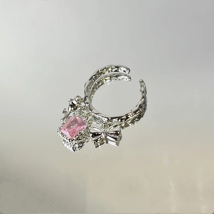Rose Nebula Collection Rose Metal Texture Pink Zircon Ring KERENTILA