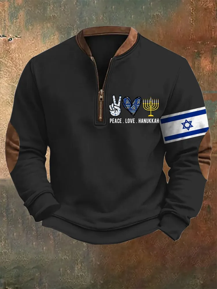 Men's Vintage Hanukkah Zip Collar Sweatshirt