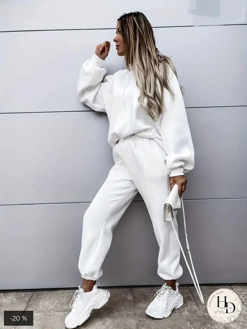 Casual Solid Long Sleeve Hooded Shirts & Slant Pocket Jogger Pants Sports Set