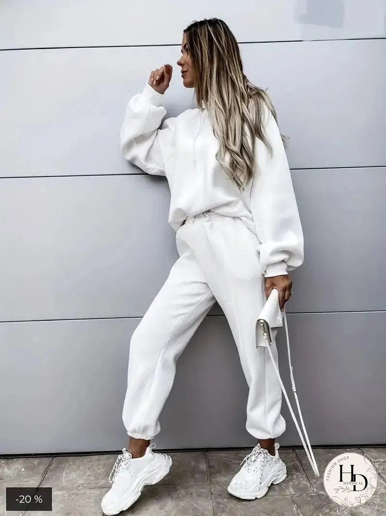 Casual Solid Long Sleeve Hooded Shirts & Slant Pocket Jogger Pants Sports Set