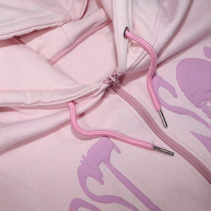 Personalized pink skull solid color long-sleeved hoodie