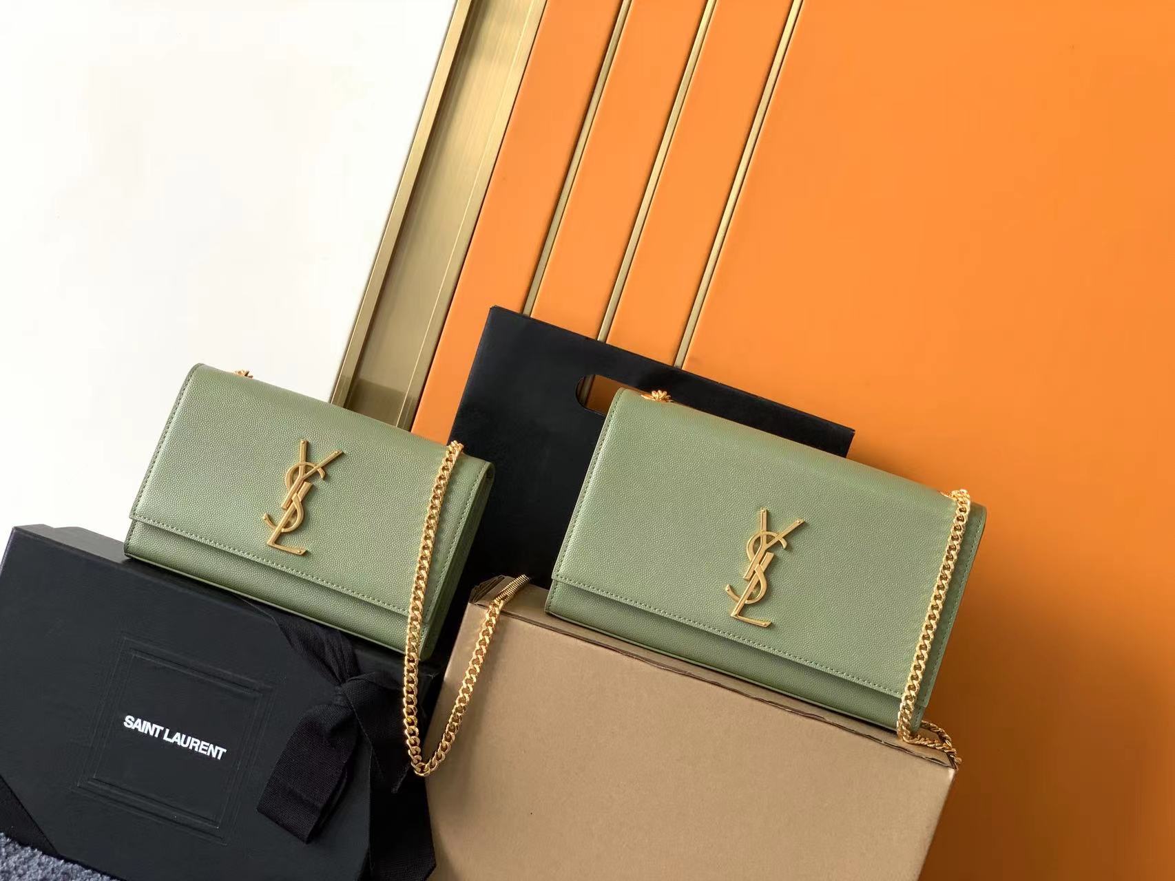 YSL Kate Small & Medium Chain Bag in Green Leather Gold-Toned Hardware