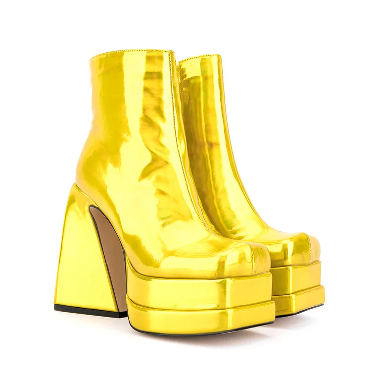 Super High Heel Platform Square Toe Booties Gold-PABIUYOU- Women's Fashion Leader