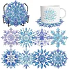 (US Local)8Pcs Wooden Snowflake Diamond Painting Coasters for Art Craft for Home Office