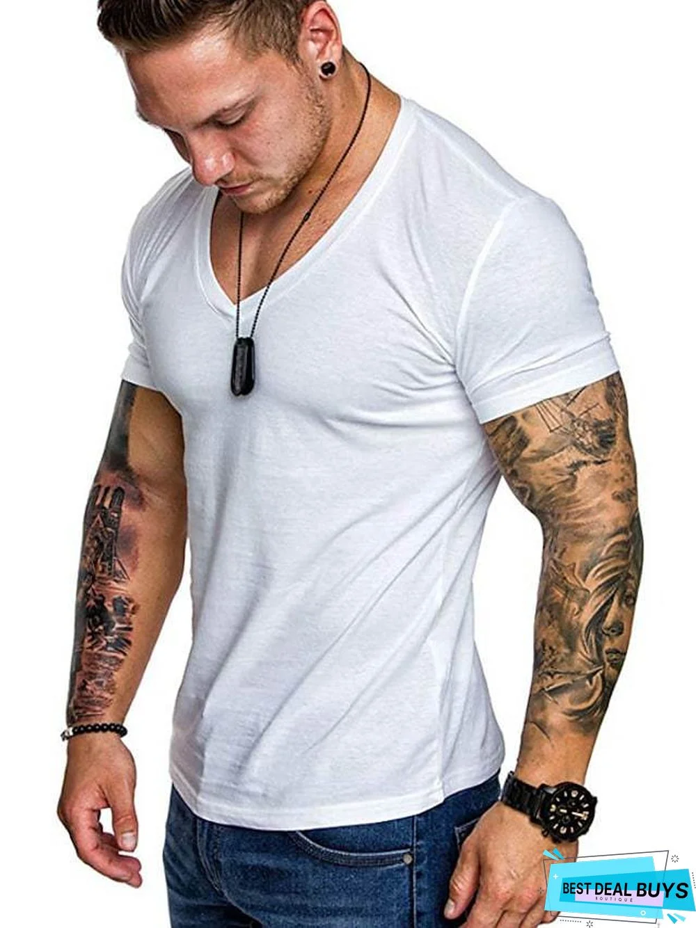 Men's T-Shirt Graphic Plus Size Pure Color Short Sleeve Daily Slim Tops Cotton Basic Dark Gray White Light Gray / Sports / Summer