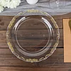 10 Pack | 10" Gold Vintage Rim Clear Hard Plastic Dinner Plates With Embossed Scalloped Edges, Disposable Party Plates