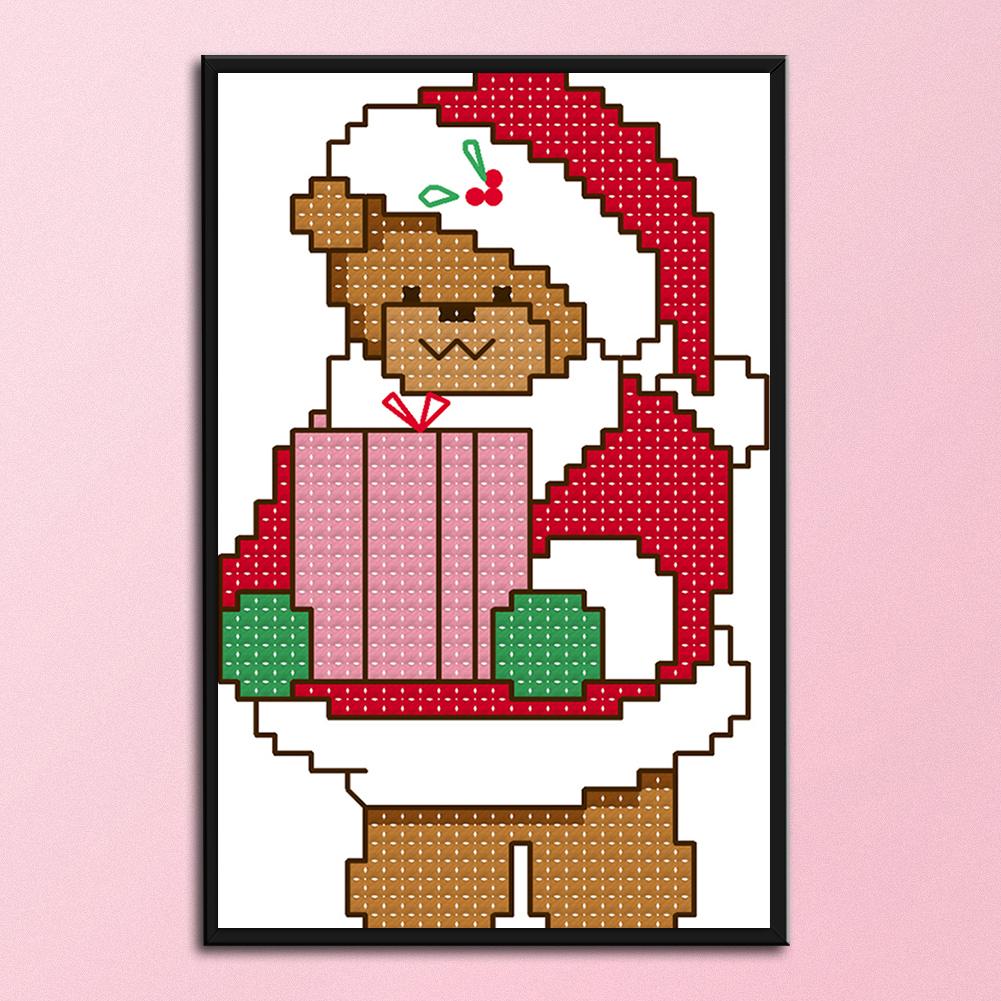

Christmas bear giving gifts - 14CT Stamped Cross Stitch - 14*10cm, 501 Original
