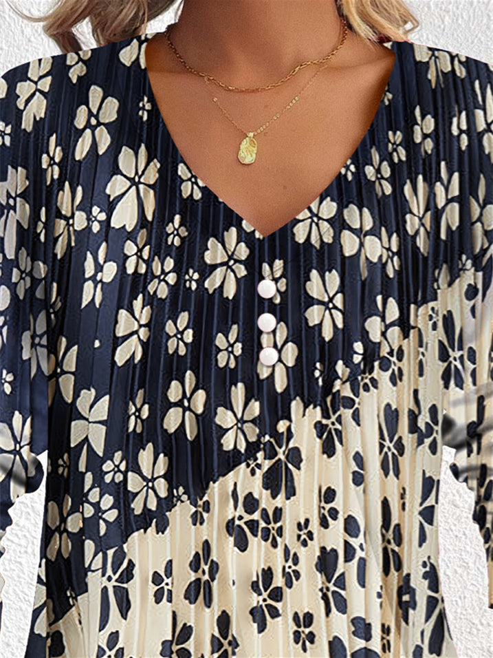 Women Half Sleeve V-neck Solid Color Dress