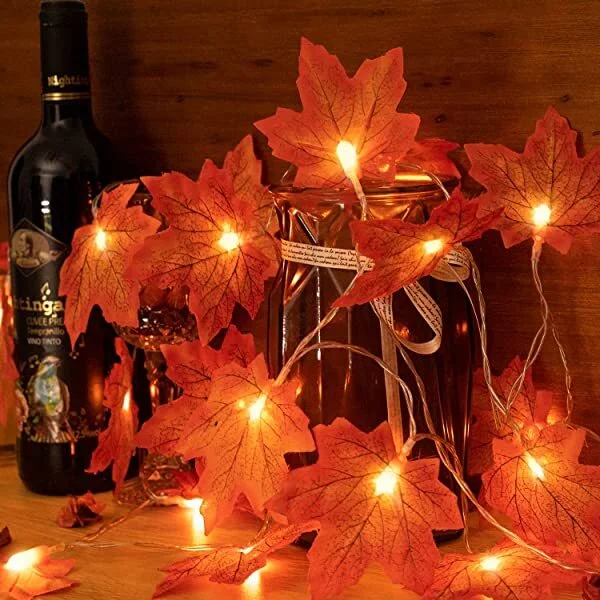 🔥kukelife🔥Christmas-Halloween maple leaves string lights 20 leds twinkle lights battery operated halloween string light for halloween thanksgiving Christmas decorations outdoor indoor fall decor