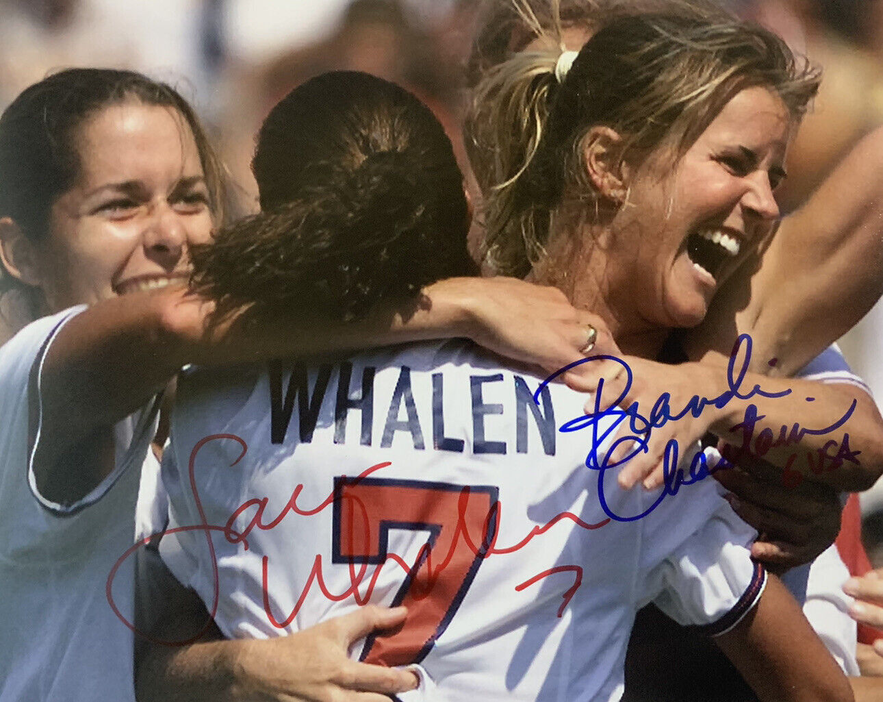 BRANDI CHASTAIN & SARA WHALEN HAND SIGNED 8x10 Photo Poster painting USA WOMENS SOCCER AUTO COA