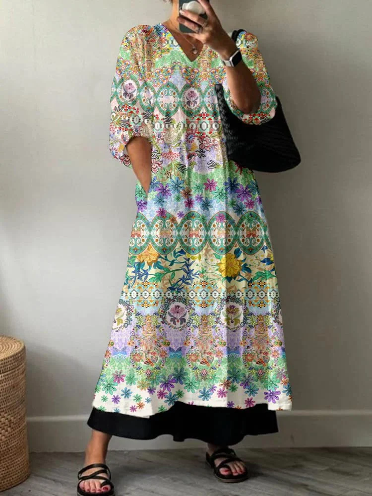 Women's Bohemia Pattern Holiday Floral Pattern Cotton Dress