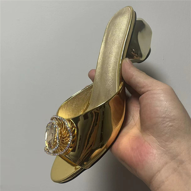 Style Diamond Buckle Sandals Women Multicolor Genuine Leather Slingbacks Unique Stone-Shaped Strange Heel Mules