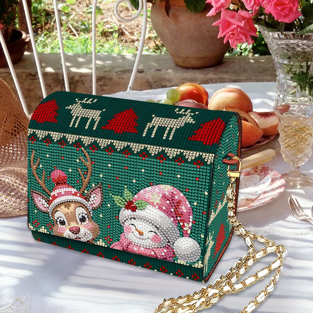 DIY Elk Diamond Art Wooden Coin Pouch with Chain 5D Diamond Painting Purse