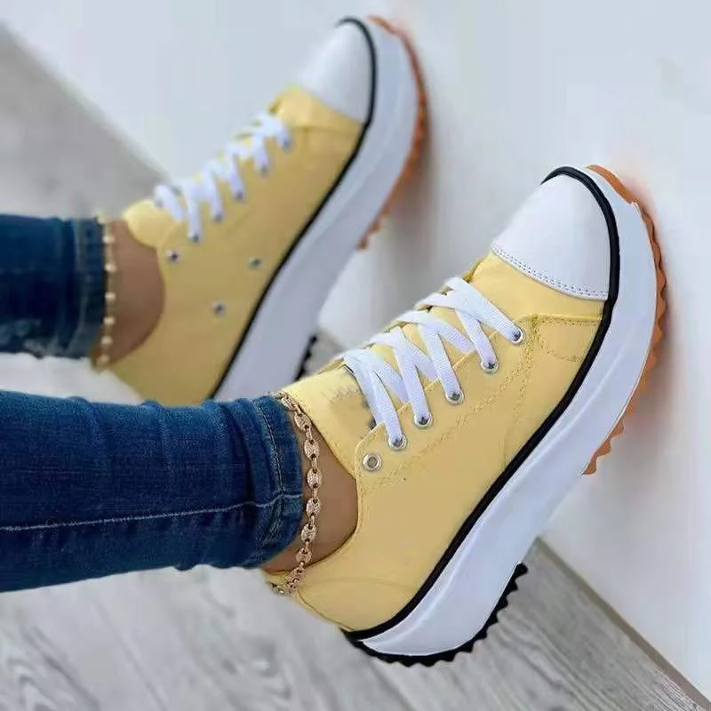 Qengg Women's Canvas Shoes 2022 New Canvas Shoes Fashionable Breathable High-top Casual Women's Shoes Thick-soled Lace-up Shoes