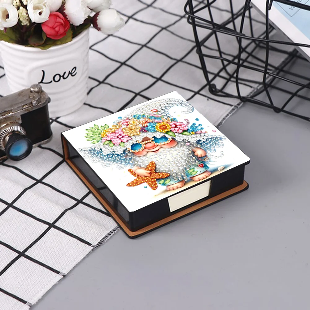 5D DIY PU Diamond Art Note Box with 160 Sheets Paper Memo Pad Holder (Gnome)