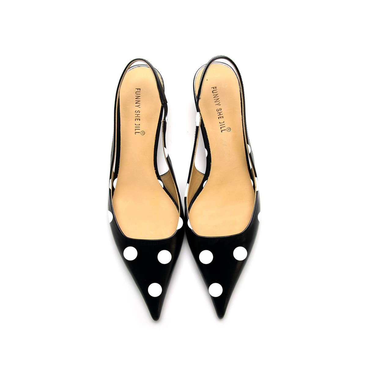 Black & White Polka Dot Pointed Toe Kitten Heels Slingback Pumps Nicepairs