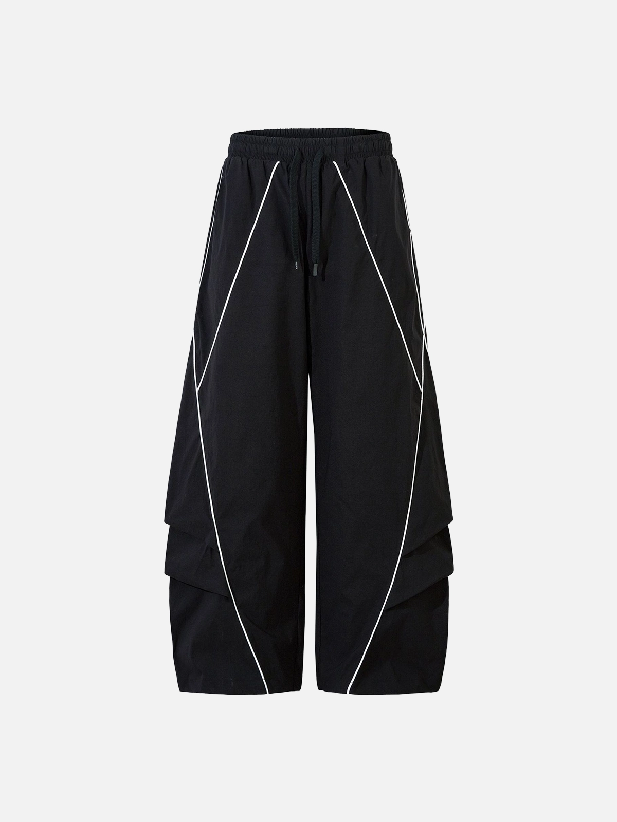 Black Act Chic Piping Design Wide-leg Baggy Pants Front