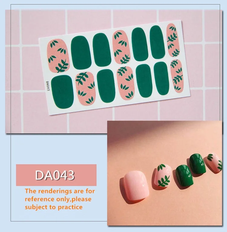 Full Cover Wraps Nail Polish Stickers Strips Plain Nail Art Decorations Heart Designs Glitter Powder Manicure Tips-Nail Inspo