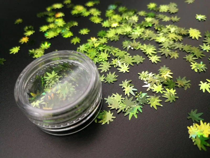Gold Silver Glitter Nail Foil Sticker Adhesive Transfer Paillette Flake Full Cover Weed Leaf Decal Decor Decoration Manicure