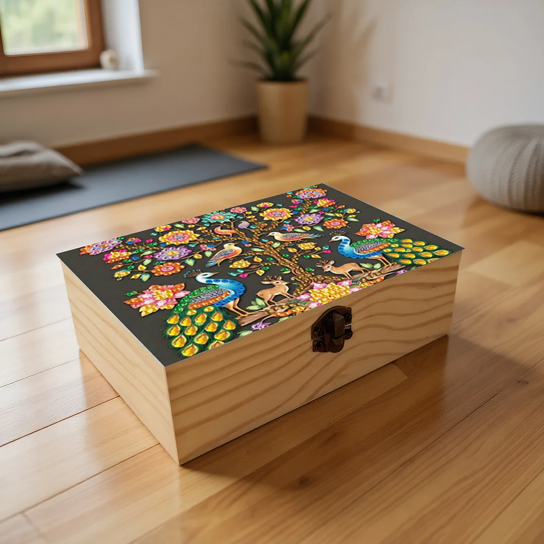 Peacocks and Trees DIY Wooden 5D Diamond Art Diamond Art Storage Box for Adults