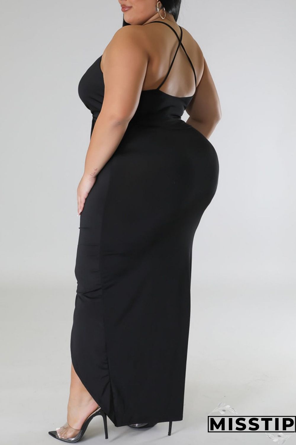 Purple Sexy Solid Patchwork Backless V Neck Sling Dress Plus Size Dresses