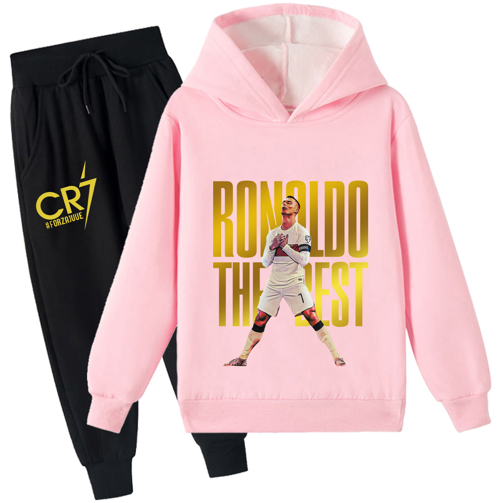 Mayoulove Kids' Fleece Tracksuit Set - Cristiano Ronaldo Inspired, Perfect for Boys  Girls, Sporty Style-Mayoulove