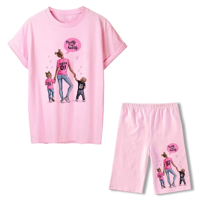 Women Two Piece Set Super Mom Tshirts & Shorts Set Summer Short Sleeve Jogging Biker Shorts Sexy Outfit For Woman Track Suit