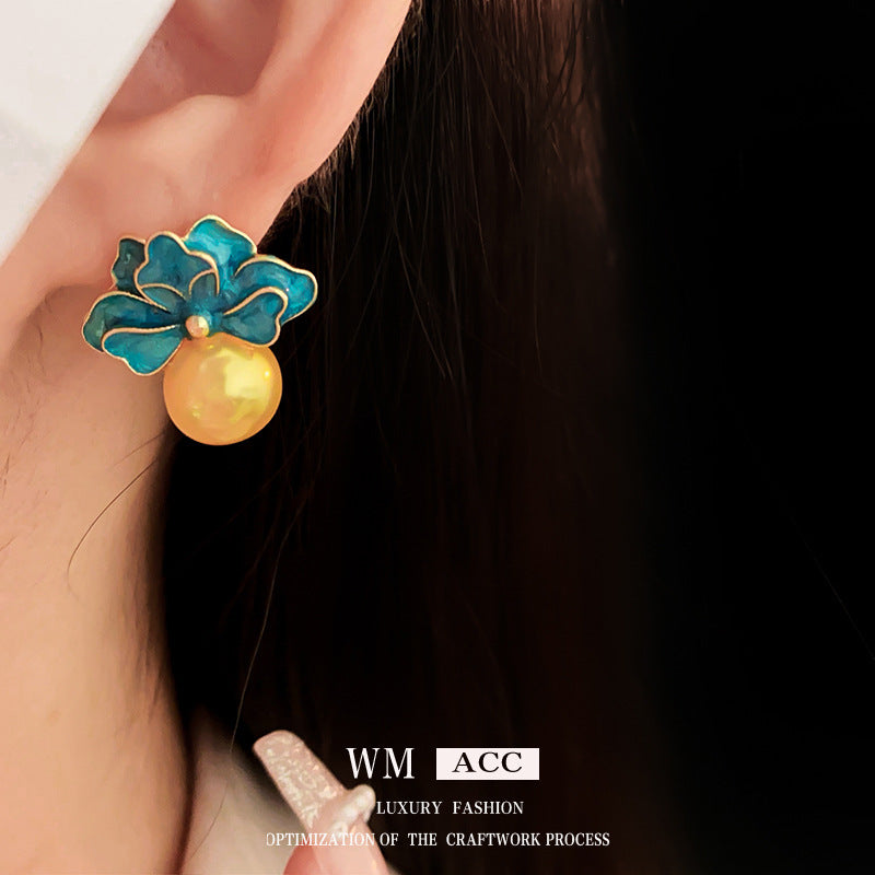 Medieval Flower Flower Alloy Oil Dripping Earrings