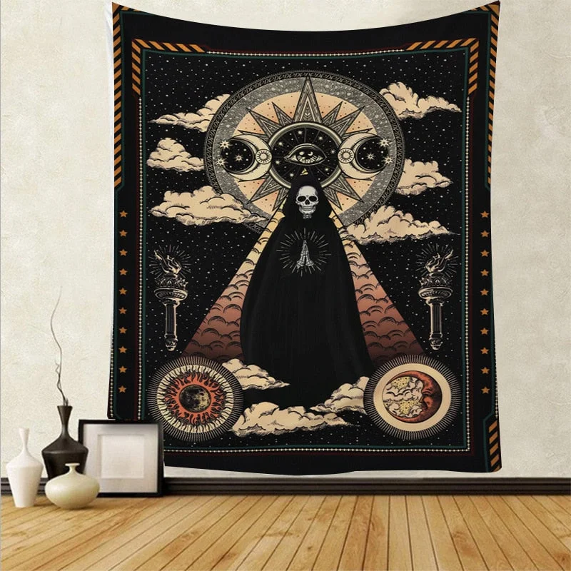 Skull King Moon Tapestry Mandala Carpet Hippie Divination Witchcraft Wall Hanging Blanket